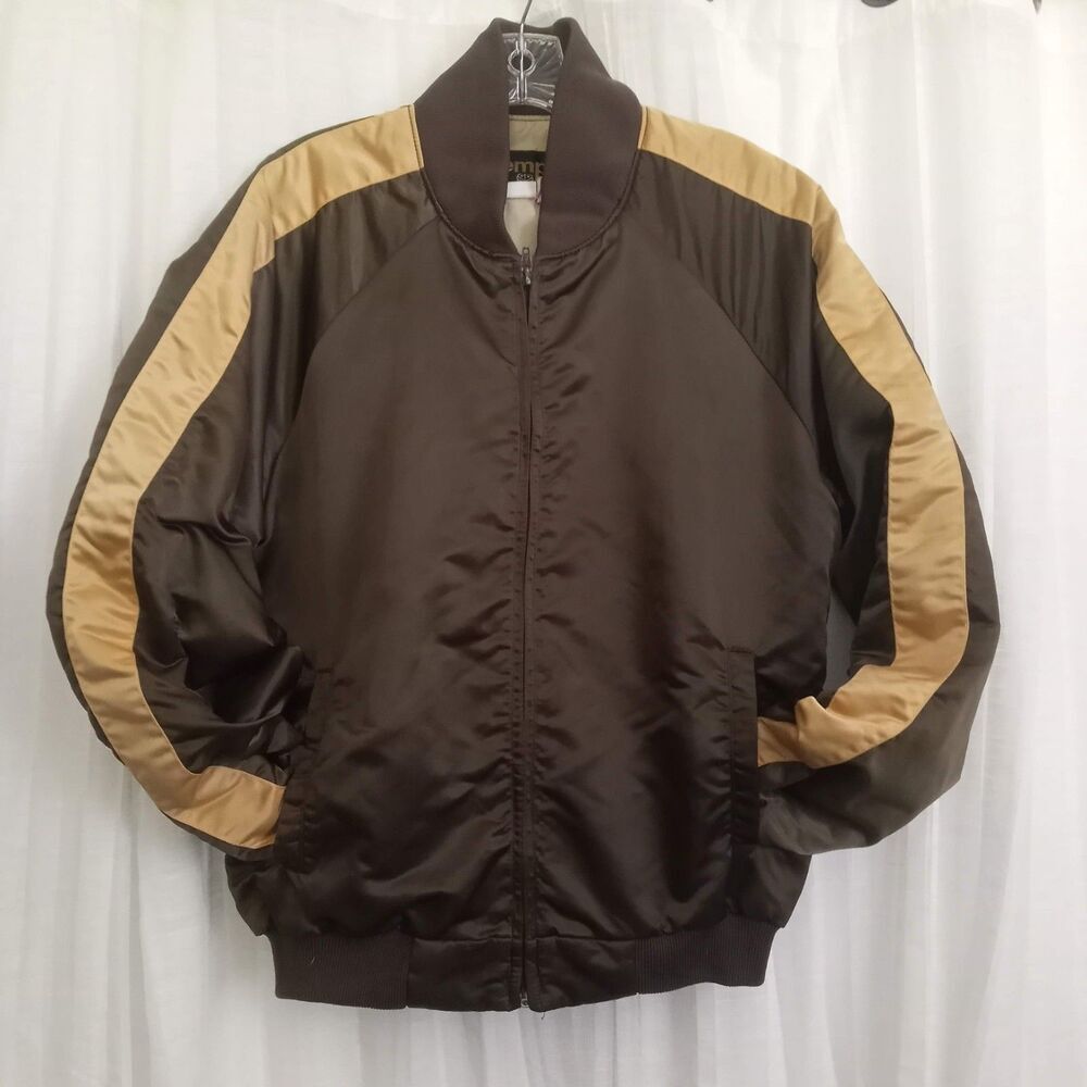 Vintage Garage Jacket 60s 70s Tempco Windbreaker M Zip Front Brown Nylon Lined